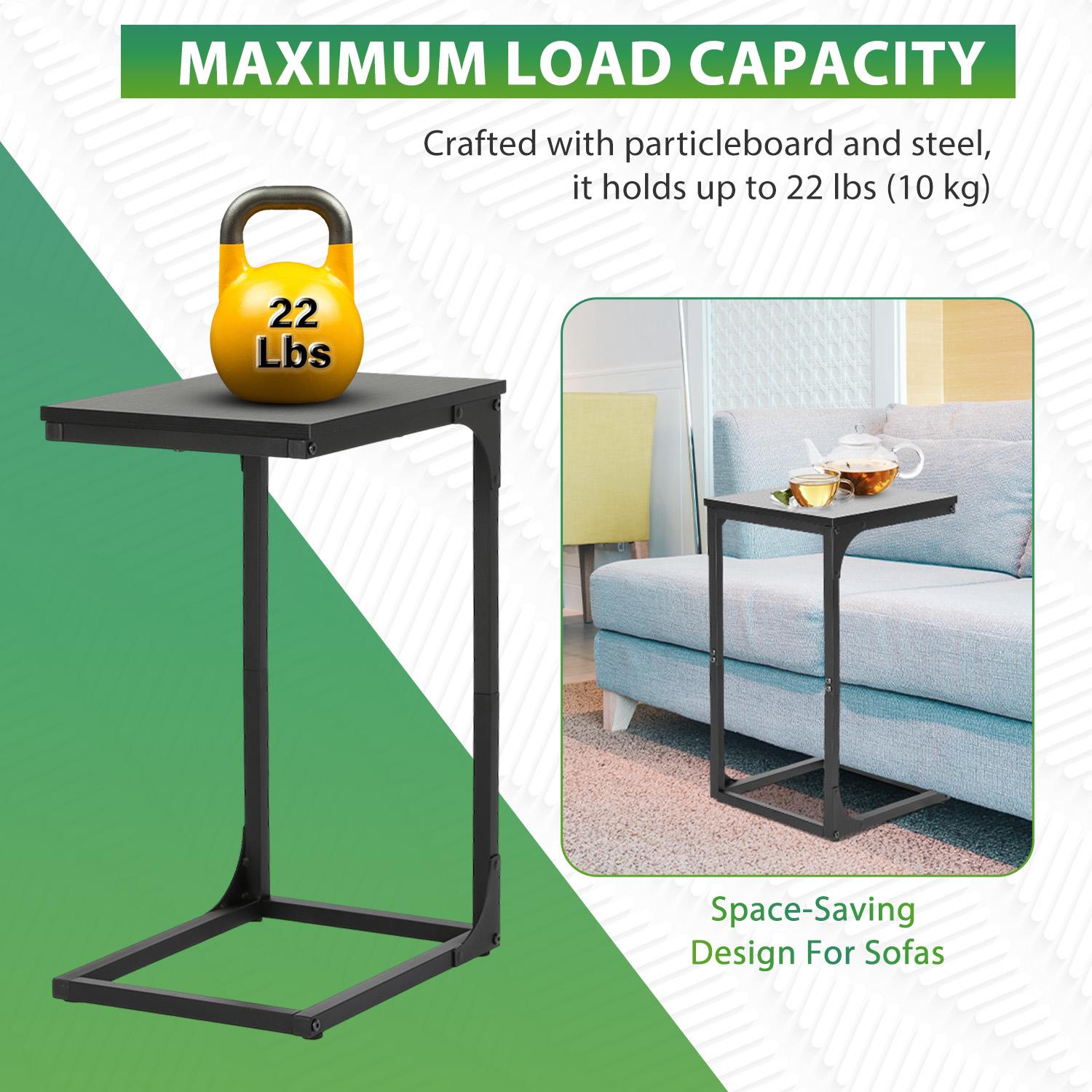 C-Shaped End Table 24 Inch Adjustable Feet Sofa Table Small Bedside Table Easy to Move Couch Table with Metal Frame for Bedroom Living Room Office