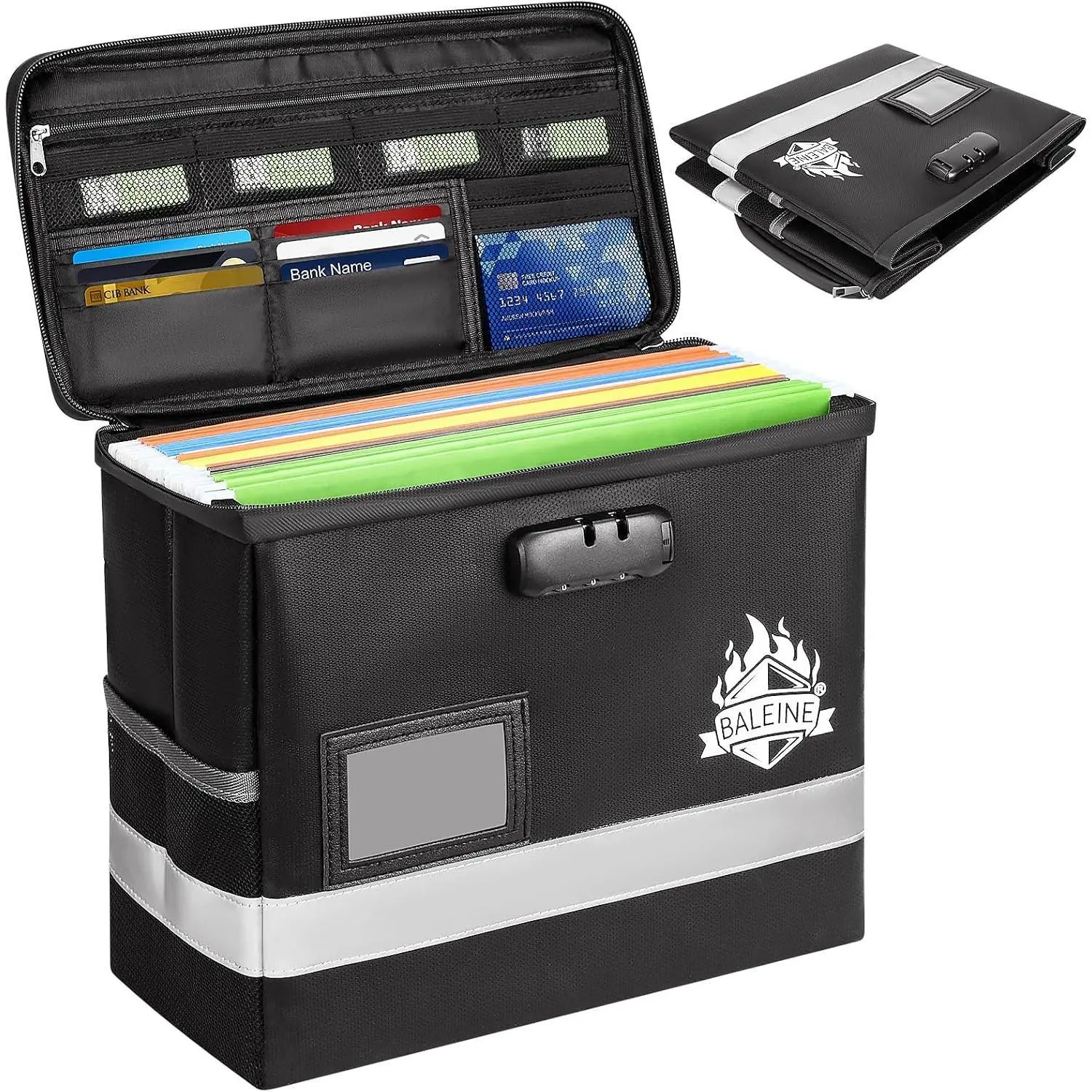 BALEINE Fireproof Document Box with Lock, Portable Fireproof Document Bag Waterproof Fire Proof File Boxes for Documents, File Organizer Box for Important Paperwork (Black, 12.5''x10.5''x6'')