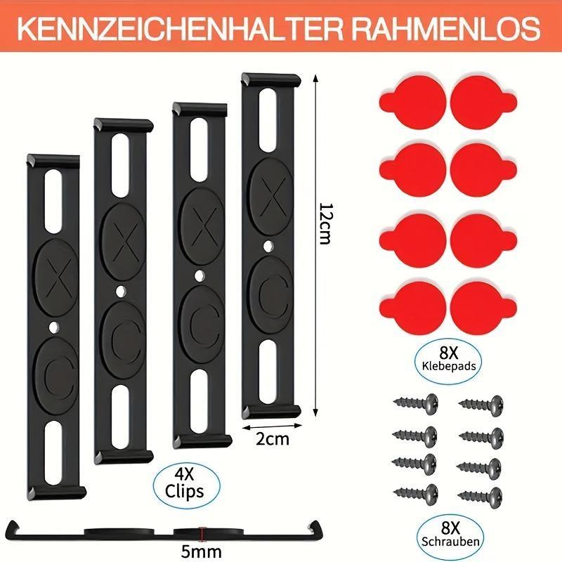 4 Sets Eu Standard License Plate Brackets, 520x110mm Universal Mount, Waterproof Shockproof, Easy Installation, Includes Screws and Stickers