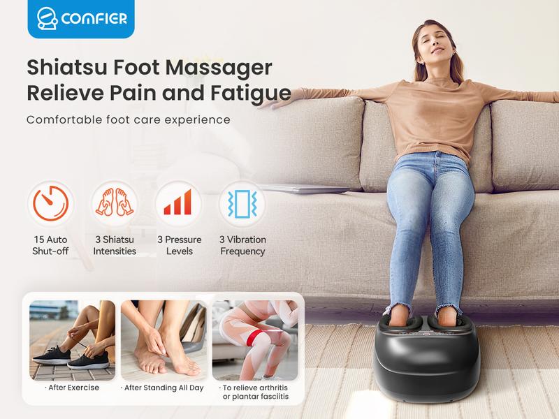 COMFIER Foot Massager Machine with Heat, Shiatsu Feet Massager Remote Control, Customizable Settings, Pause Function, Comfort Adjustable Gift Mom COMFIER Foot Massager Machine with Heat, Shiatsu Feet Massager Remote Control, Customizable Settings, Pause Function, Comfort Adjustable Gift Mom
