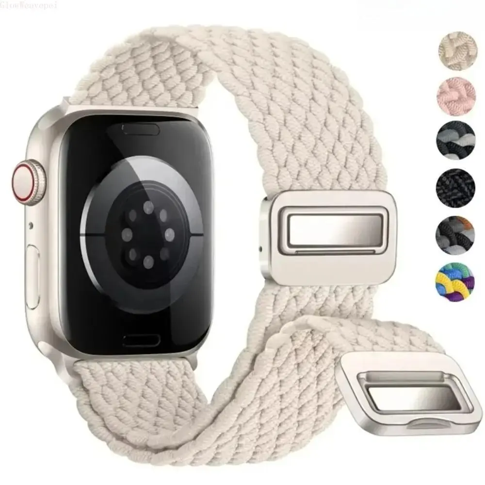 Unisex Braided Nylon Smartwatch Solo Strap, Stretchy Wristband with Magnetic Clasp, Clean Girl Aesthetic Accessory for 38-49mm Watches, Breathable for Workouts