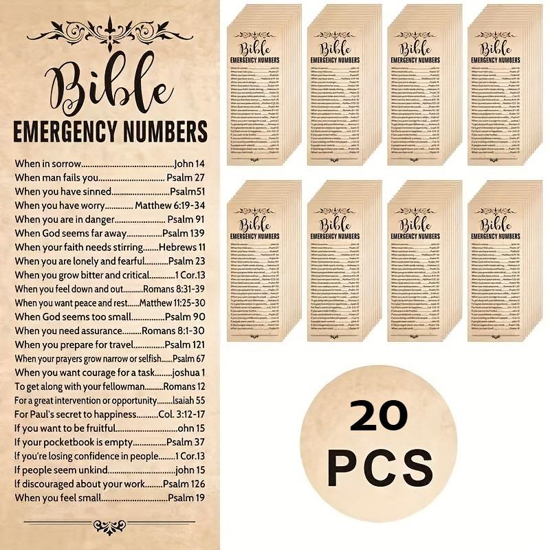 Bible Bookmarks, 20 Paper Bible Bookmarks, Church and Sunday School Supplies, Emergency Contact Numbers, Religious Gifts