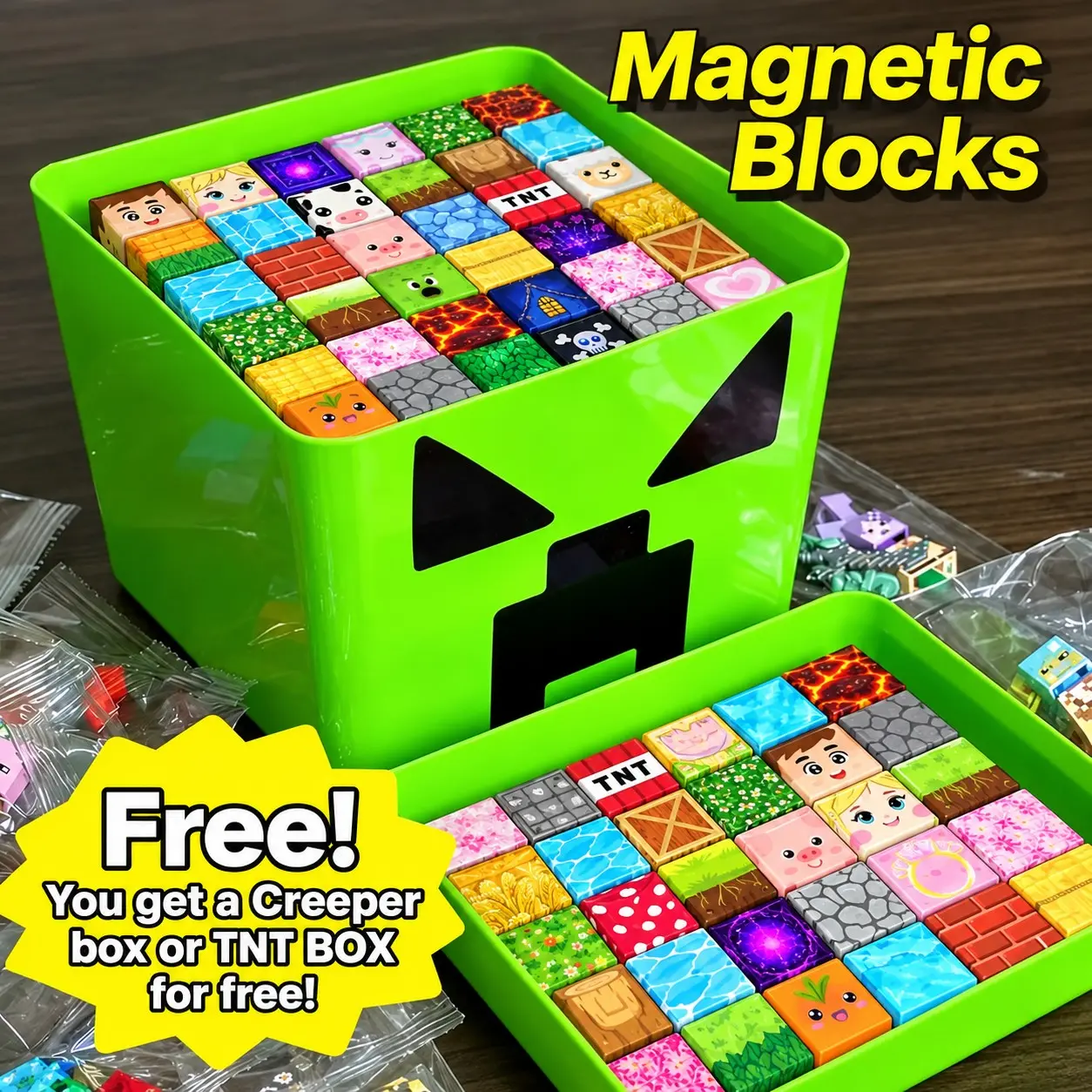 New Light-Up Magnetic Blocks, Magnet Building Set, 100-200pcs Magnets, Educational Toys for Kids 3-12 Years, Christmas Birthday Gift, Safe Choking Warning