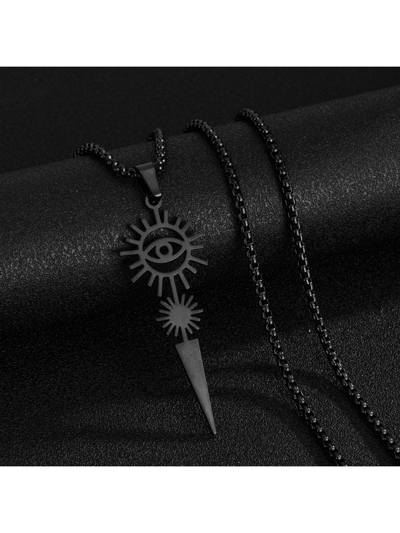 Evil Eye Sun Necklace & Earring Duo | Streetwear Edgy Jewelry, Multi-Color Options for Unisex