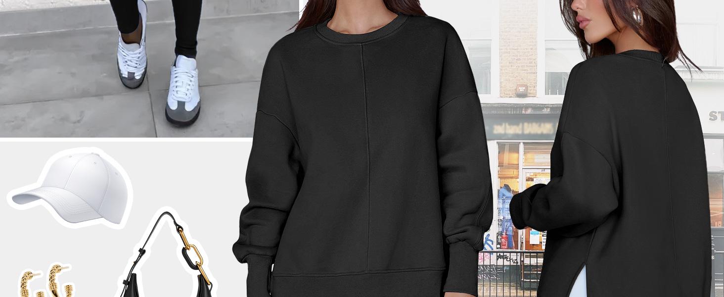 ANRABESS Women Oversized Sweatshirts Thumbhole Long Sleeve Hoodies Shirts 2025 Fall Side Slit Pullover Top Teen Y2k Outfits