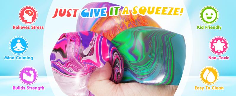 4Pcs Fidget Toys Squishy Stress Cube, Stress Balls for Kids & Adults, Anxiety Stress Relief, Ice Squishy Cube & Sugar Balls, Sensory Toys for Kids with Autism, Fidgets for Classroom Prize