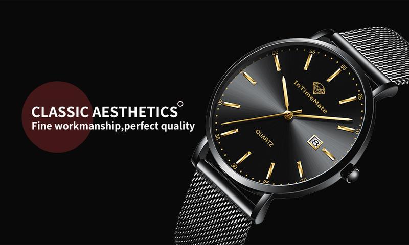 INTIMEMATE Ultra-thin Men's Watch; Stainless Steel Men's Watch; Casual Men's Watch; Business Formal Men's Watch; Lumcent Watch; Waterproof Men's Watch Black Dial