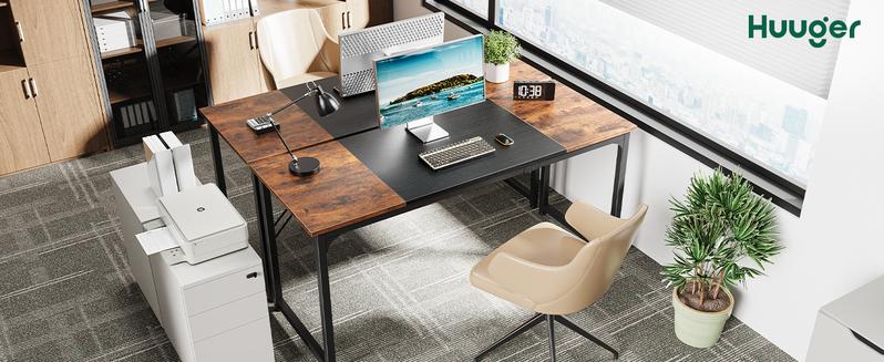 Huuger Computer Desk, Office Desk, Gaming Desk with Storage, Writing Desk Work Desk for Home Office, Study, Modern Simple Desk, Large Legroom, Metal Frame