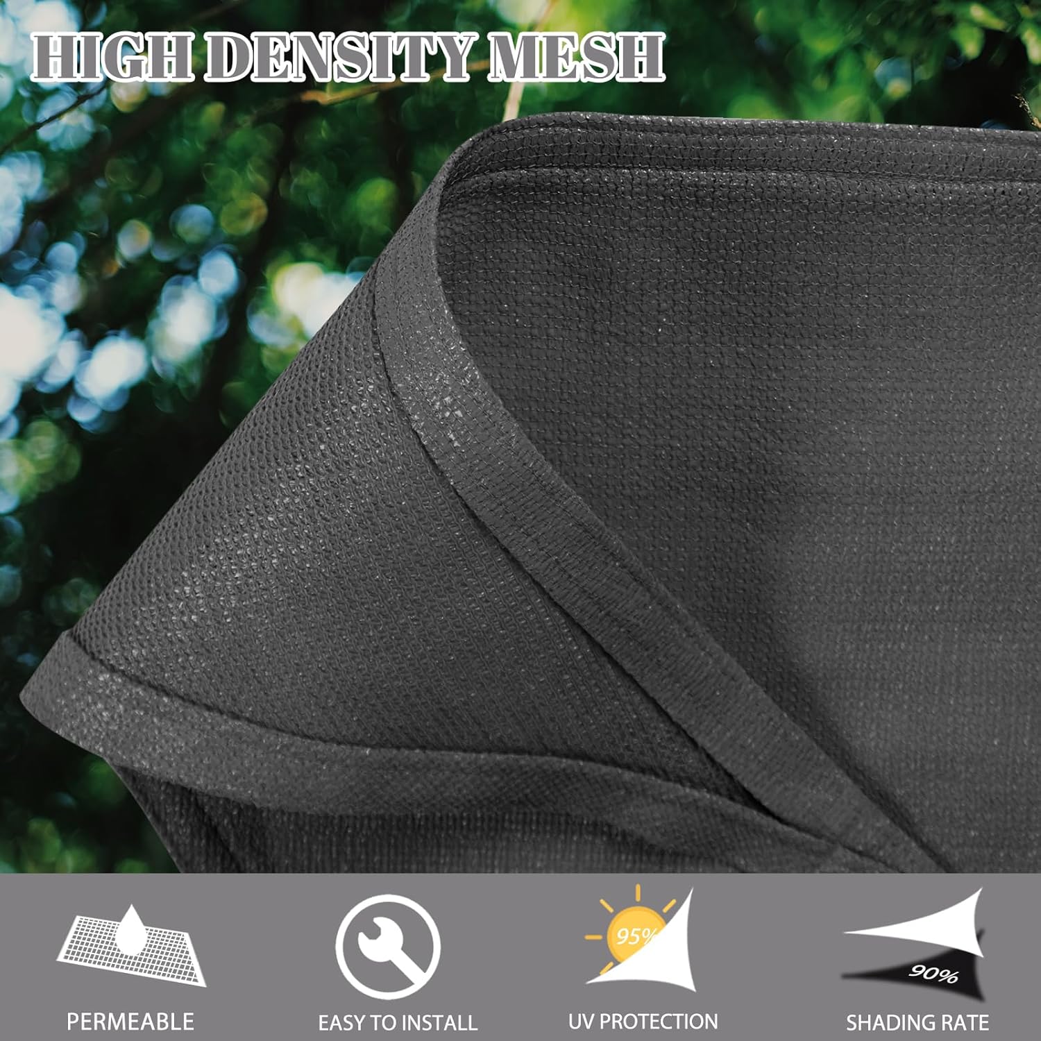 12x16FT Rectangle Outdoor Shade Cloth Sail, Dark Grey Canopy for Patio Backyard Garden