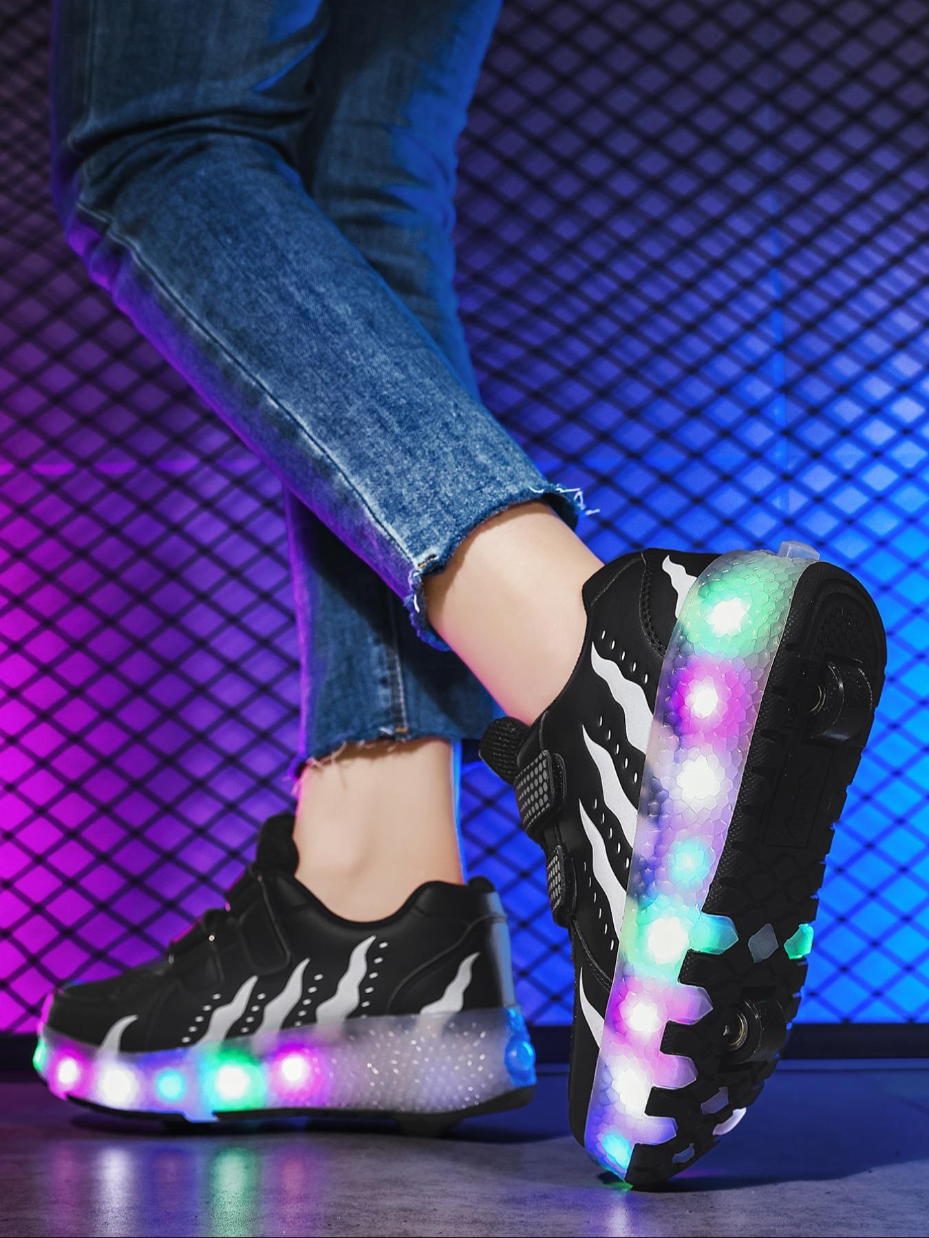 Boys Girls Fashion Breathable Dual-Wheel Skates with LED Lights, Outdoor Sports and Ice Skating, Ideal Gift for Kids and Teens, All Seasons, Double Wheel Design, LED Light Feature, Rubber Sole, Roller Skate Shoes, Shoes with Wheels