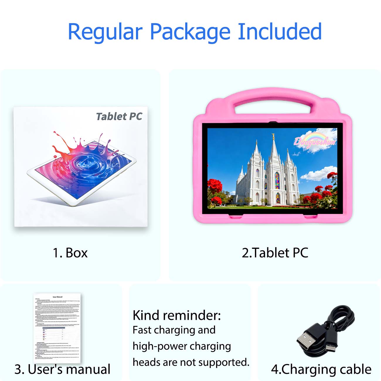 10.1 Inch Tablet PC Student Tablets for Education & Learning, Dual Camera Parental Control, Shockproof Case, Android Os, Blue Colors