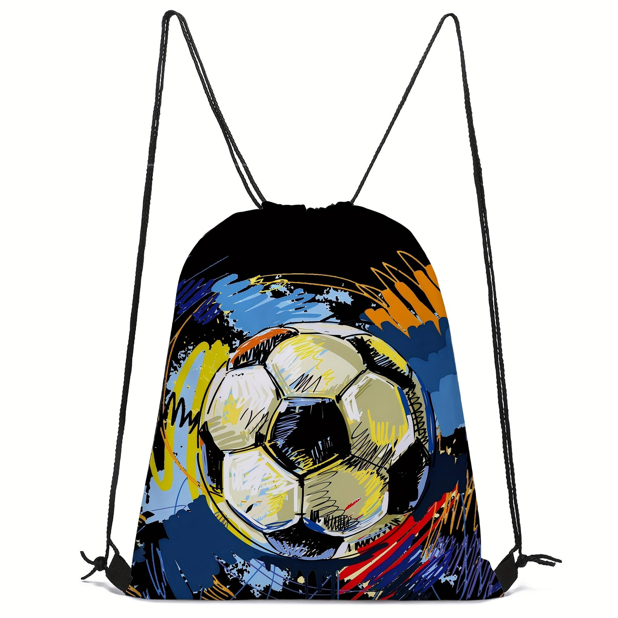 Football sports printed casual printed colorful drawstring backpack, travel and vacation unisex sports fitness training large capacity storage bag
