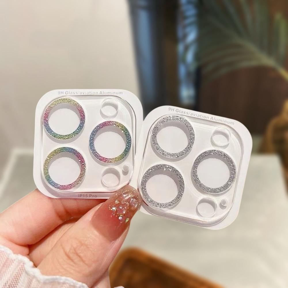 Camera Lens Protector For iPhone 16 15 14 13 12 11 13 Pro Max Mini Glitter Full Cover Camera Lens Protector Glass Smartphone Camera Accessories