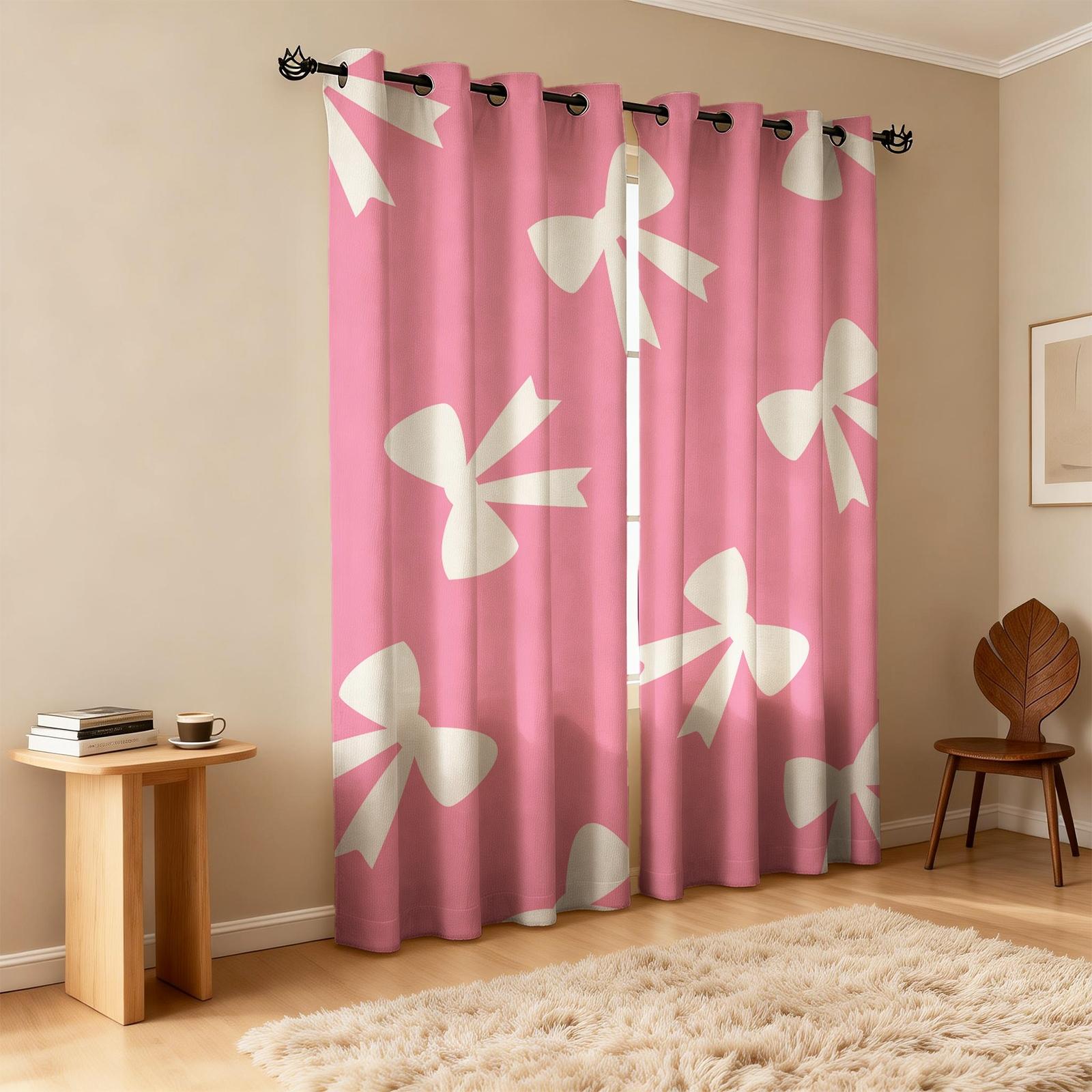 2Pcs INS Style Bow Curtains, Gentle Girly Design, High Shading Smooth Drape, Ideal for Influencer Bedroom Living Room Backdrop Decor