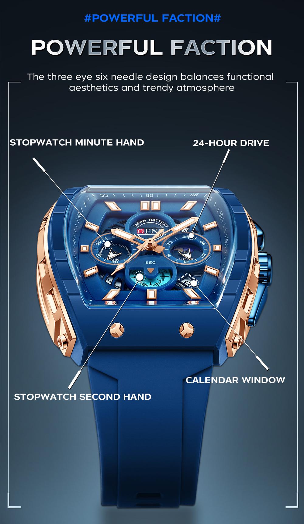 OFNS Quartz Watches for Men Luminous Analog Watch Waterproof Chronograph Calendar Silicone Strap Outdoor Sports Watch, Multifunctional Watch, for Party, Daily Decor & Gift with Box detail 17