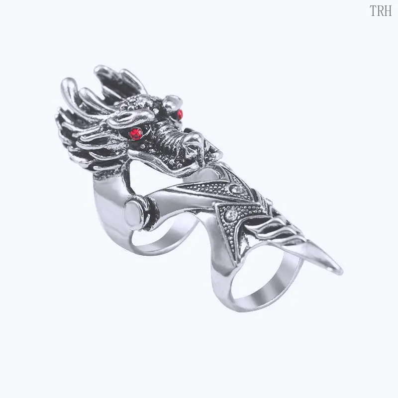 Unisex Alloy Metal Statement Ring - Dragon Head Joint Band, Bold Retro Sculpted Unique Jewelry, Dramatic Design, Street Night Out Accessory for Events & Casual Styling