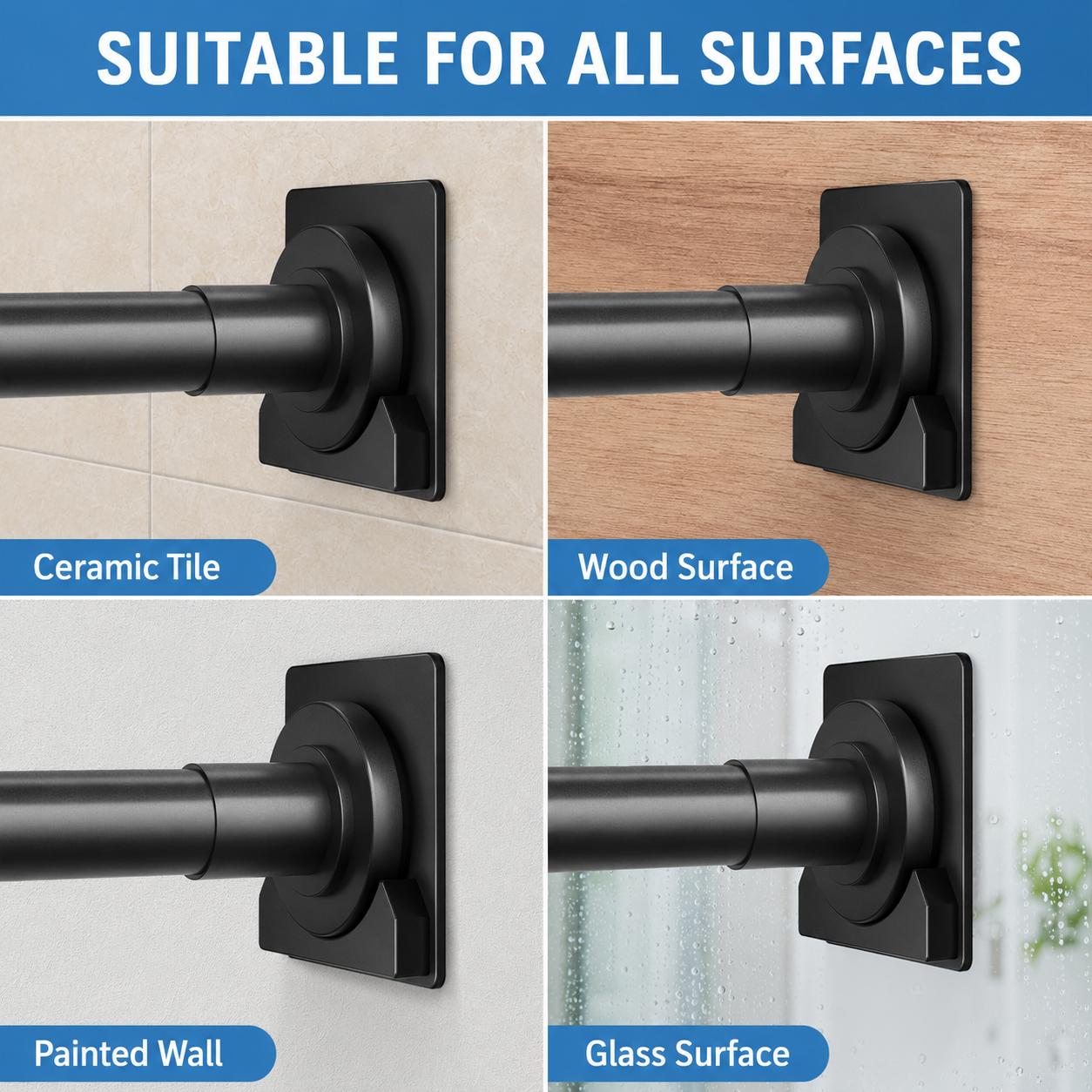 Matte Black 32-92 Inch Adjustable Shower Curtain Rod, 1-Inch Stainless Steel Spring Tension Rod with Holders, No-Drill Non-Slip Rust-Resistant Curtain Rod for Bathroom, Closet, Window & Room Divider