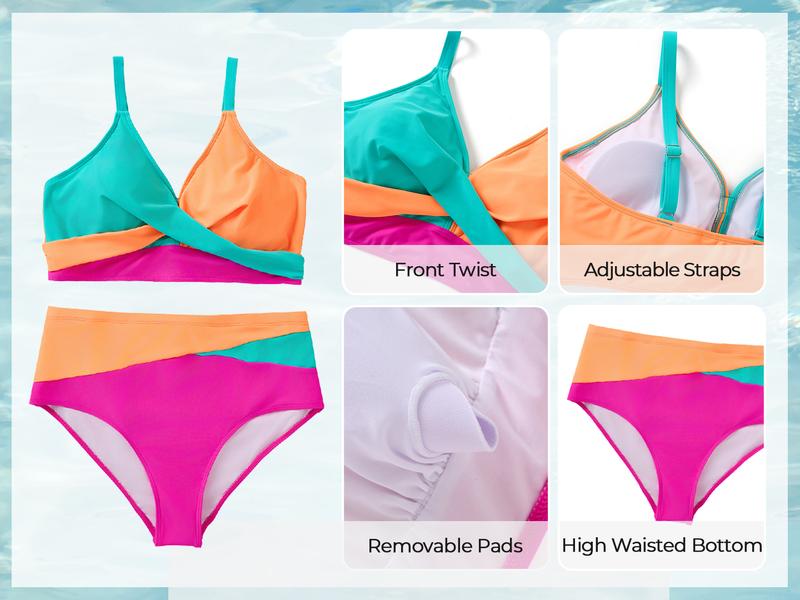 Tempt Me Plus Size Two Piece Swimsuit - Women High Waisted Bikini Set Tummy Control Bathing Suits