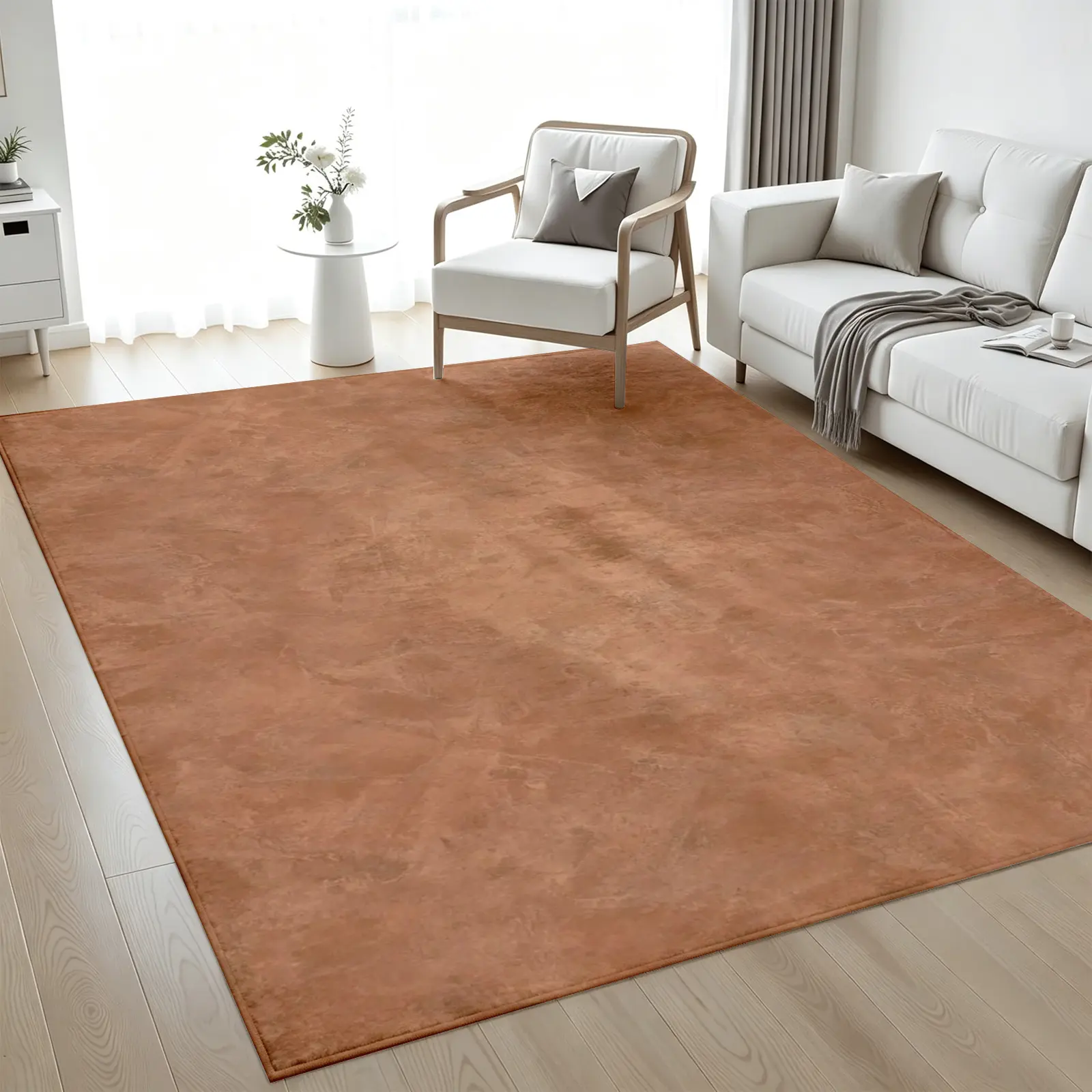 5x7ft Area Rug Solid Terracotta Neutral Carpet, Soft Low-Pile Non-Slip Machine Washable Floor Rug, Cozy Modern Home Decor for Living Room Bedroom Dining Room Office Workspace, Perfect New Home Housewarming Gift Home Decor
