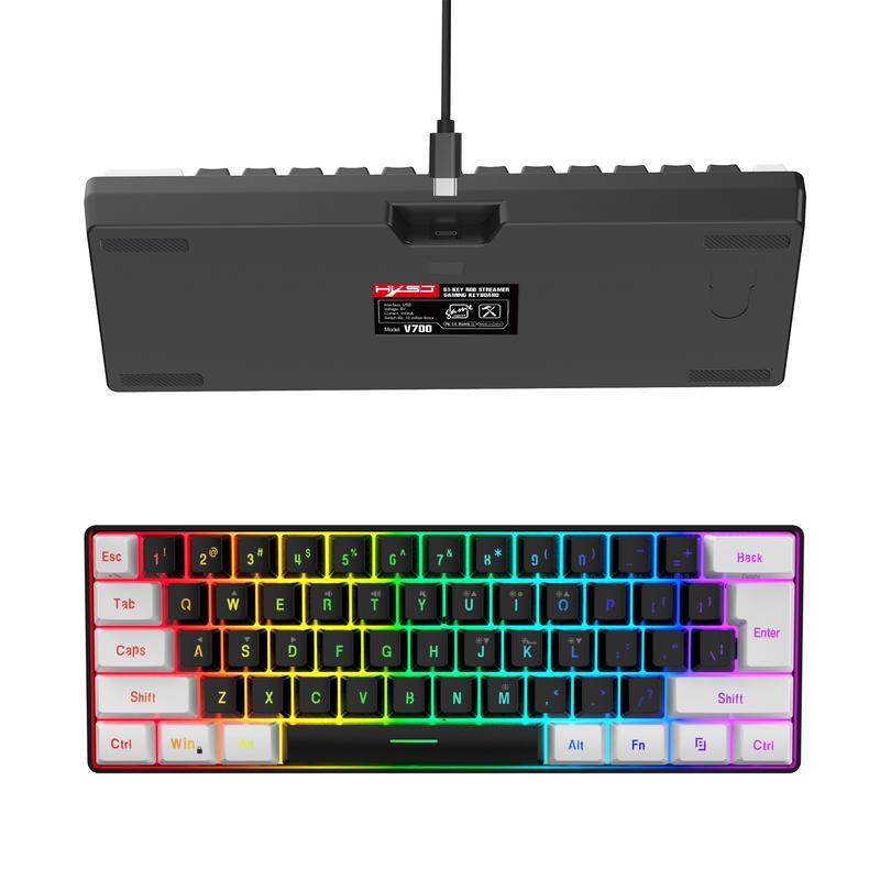 Keyboard and Mouse Combo Set, 61-Key Slim Membrane RGB Backlit Keyboard with Dual-Color Injection Keycaps and Optical Mouse, USB Plug-and-Play