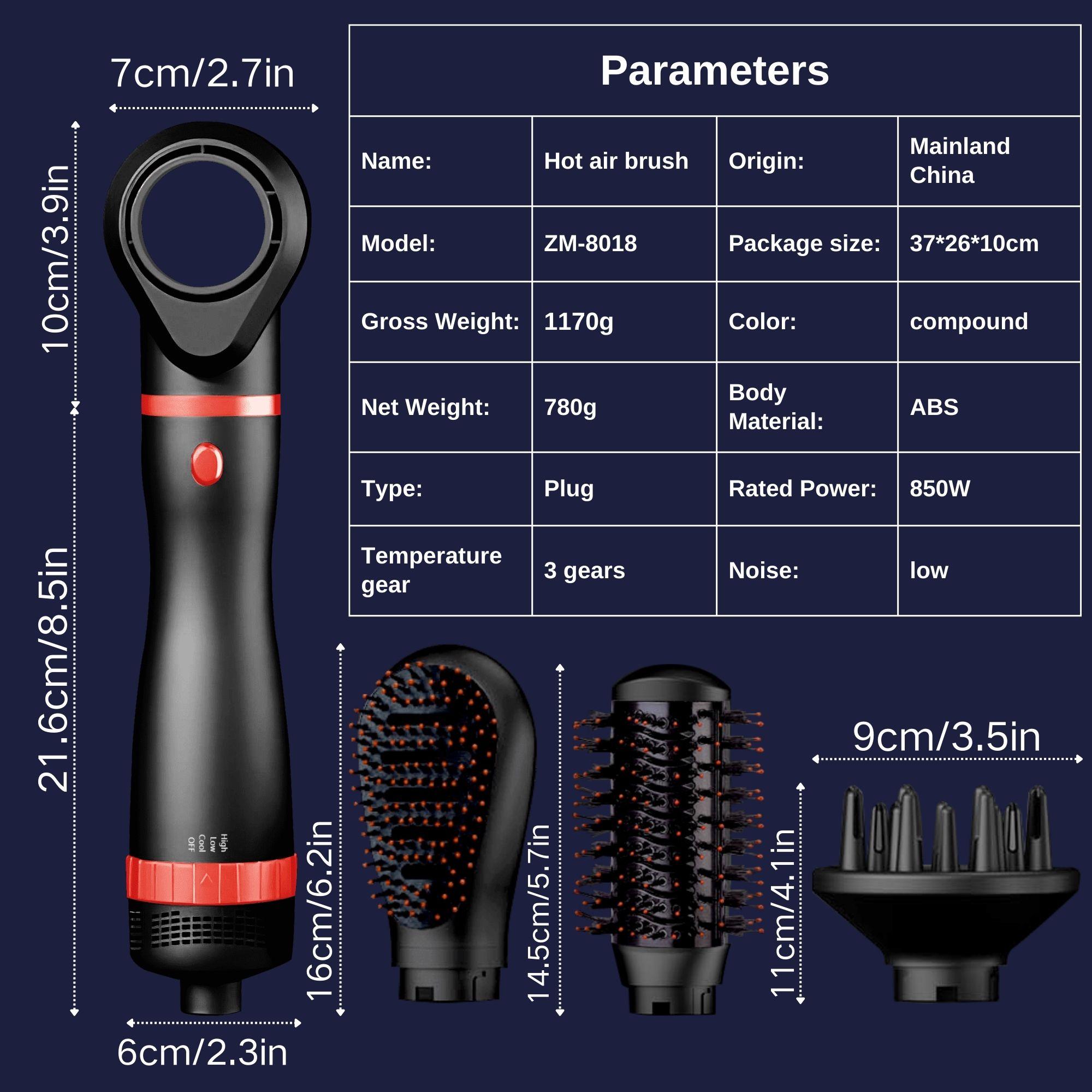 4 in 1 Hot Air Brush, 4 Counts/set Volumizing Hot Air Comb with Styling Heads, Hair Styling Tool for All Hair Types
