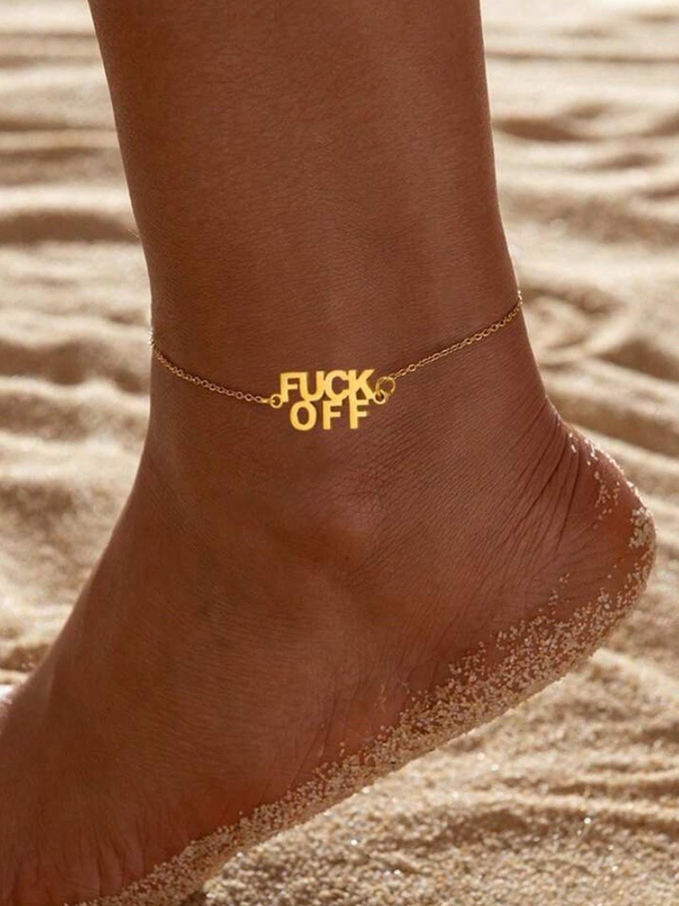 1 Pcs FUCK OFF Letter Anklets for Women Stainless Steel Summer Beach Leg Chain Ankle Bracelet Femme Fashion Waterproof Jewelry,Perfect Gifts for Birthday,Party,Wedding,Anniversary,Mother's Day,Vacation,Daily