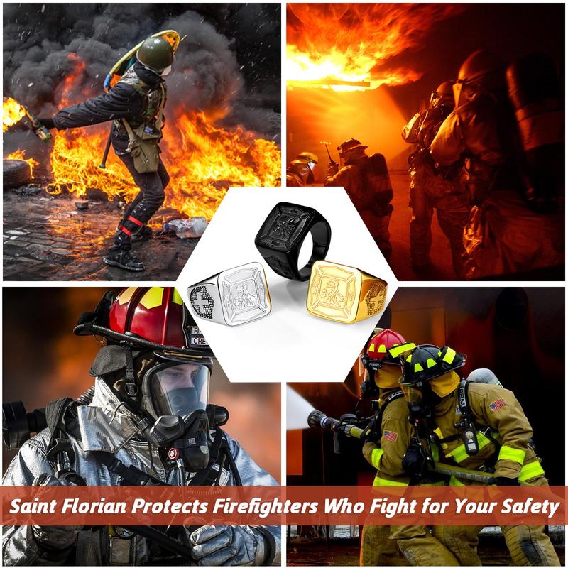 FaithHeart Firefighter Ring Saint Florian Prayer Ring for Men Stainless Steel