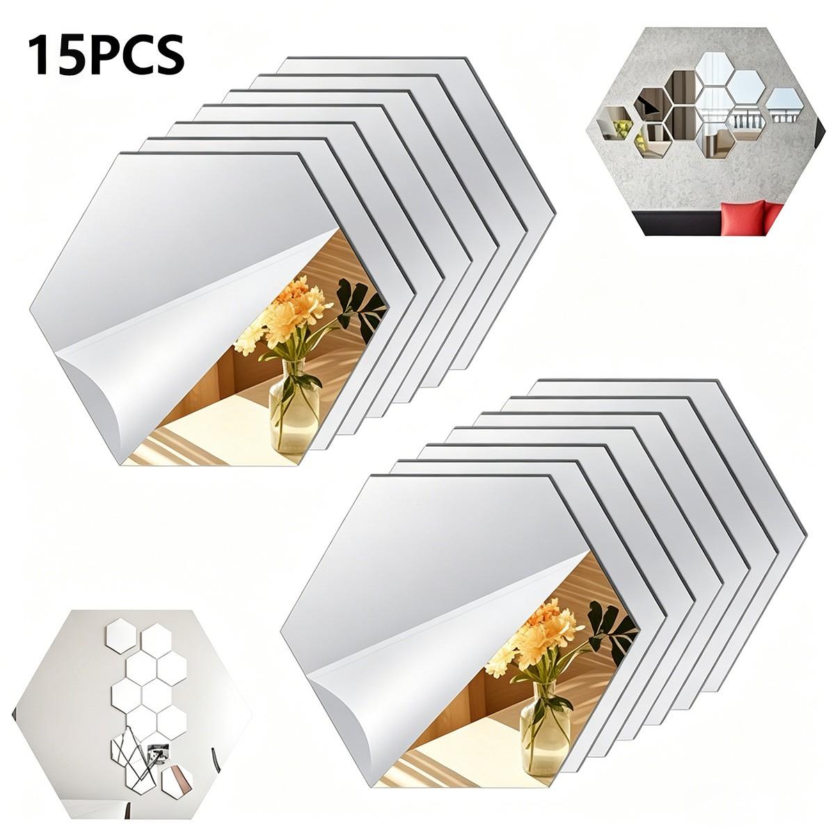 15pcs Hexagon Self-Adhesive Mirror Wall Stickers, Decorative Wall Sticker, Acrylic Wall Decor, Removable DIY Wall Decor Mirror, Mirror Stickers for Living Rooms, Bedrooms, Apartments, Gyms and Dorms, Home Decoration, Mirror Wall Sticker