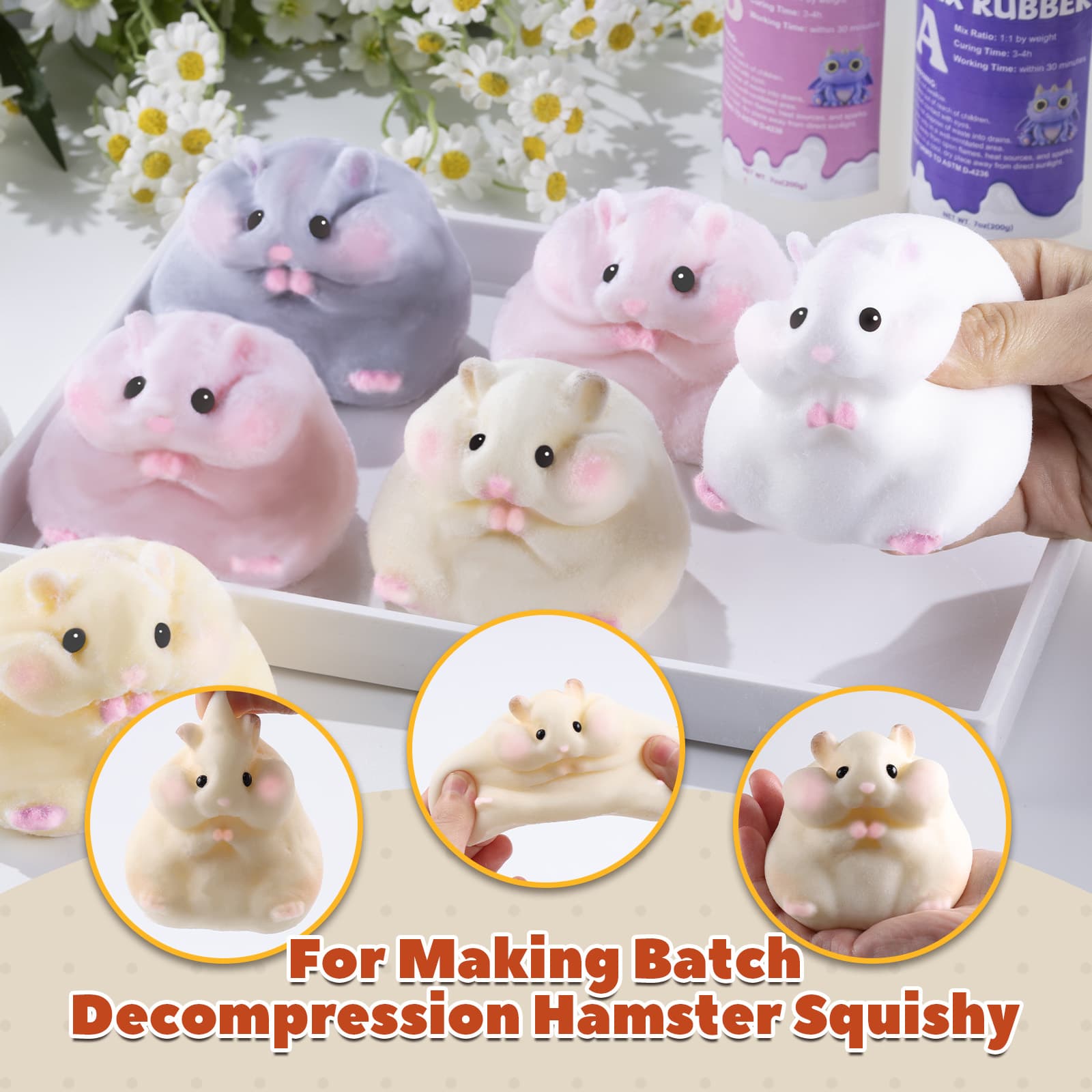 4-in-1 Hamster & Chick & Capybara Silicone Molds for Taba Squishy, 3D Animal Molds to Make Decompression and Cute Birthday Gift for Hamster Lover, Flexible and Durable Resin Mould - LET'S RESIN