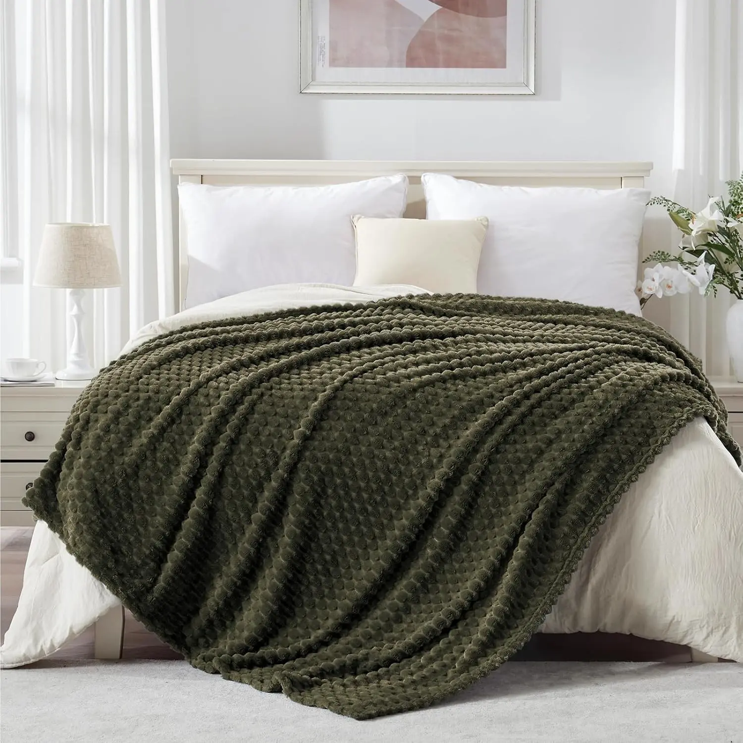 EXQ Home Green Soft Fleece Queen Size Blanket Cozy Turtle Shell Throw for Bed