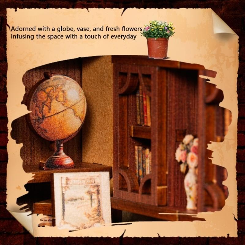 Vintage Miniature Library DIY Book Nook Kit - Dark Academia Aesthetic Bookshelf Insert - Retro 3D Wooden Puzzle Dollhouse - Perfect Gift for Book Lovers & Home Decor