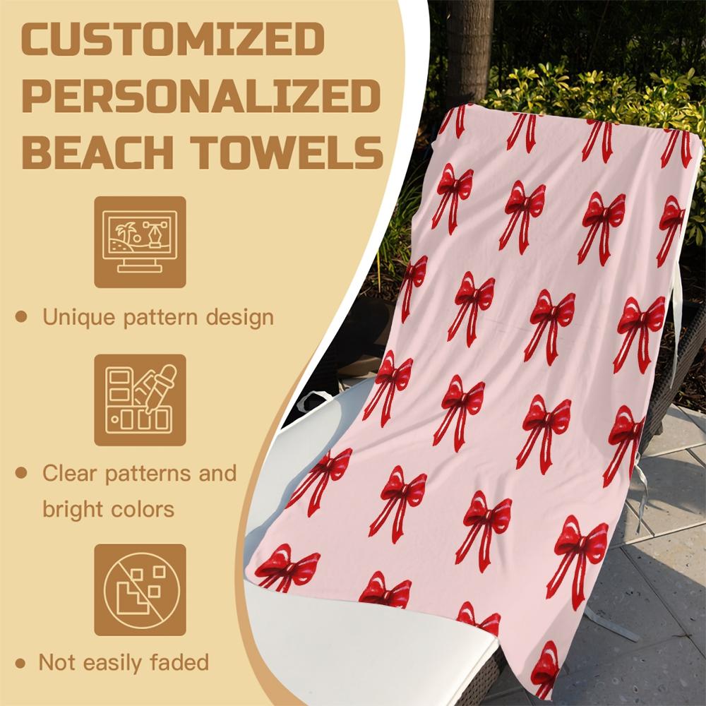 Cute Bow Knot Beach Towel, Fresh Pastel Ribbon Design Microfiber Quick Dry Towel, Exclusive Gift for Girls & Women