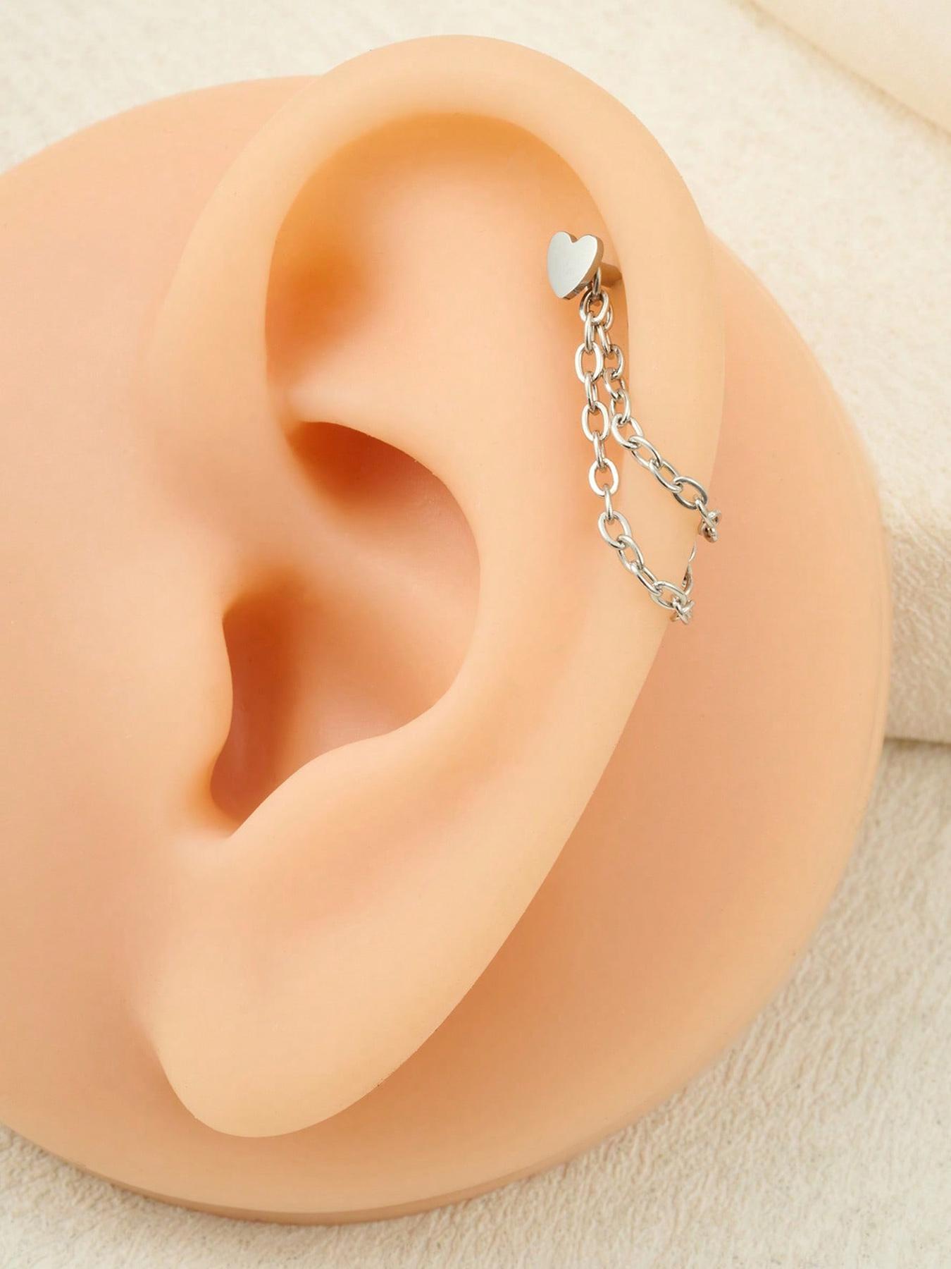 Unisex Stainless Steel Cubic Zirconia Earrings, 20G Push-Back Studs with Double Chain Design, Fashion Ear Jewelry, Trendy Jewelry Accessories, Perfect Gift