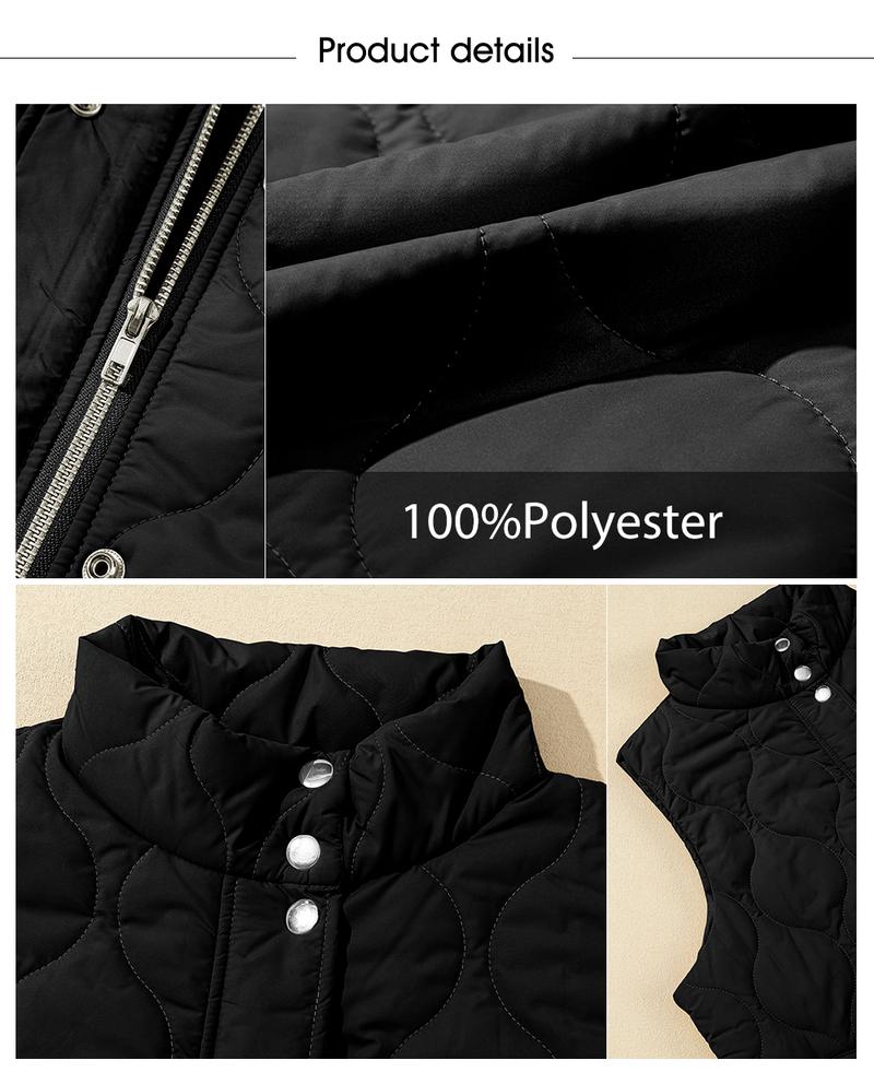 EVALESS Women's Casual Puffer Vest Oversize Lightweight Quilted Jacket Button Zip Up Stand Collar Sleeveless Jacket Coat Outerwear 2025 Fashion Womenswear Fall Winter Outfits