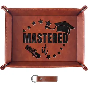 INNObeta Masters Degree Graduation Gifts Valet Tray, Desktop Storage Organizer PU Leather Bedside Tray Key Coin Holder, Perfect for Graduation