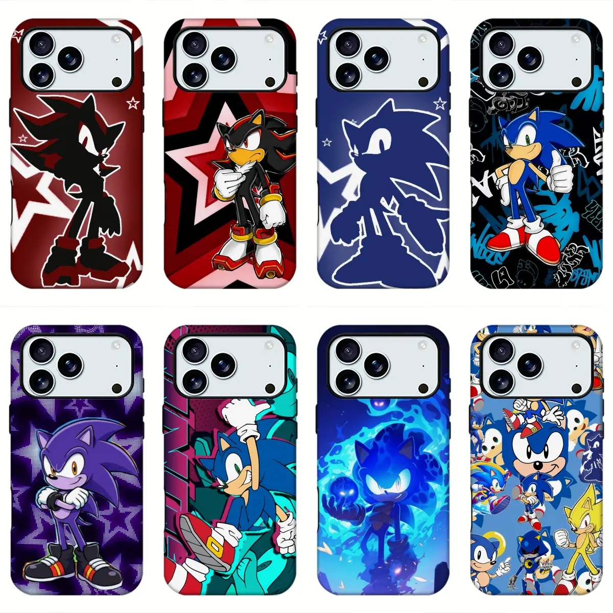 Sonic The Hedgehog Cartoon Print Phone Case, Cool Shadow Sonic Anime Character Graffiti Star Design Shockproof Stylish Trendy Protective Mobile Phone Shell for iPhone11 12 13 14 15 16 17pro max and Samsung S21-S26 .Perfect for Her/HimGirly Phone gift