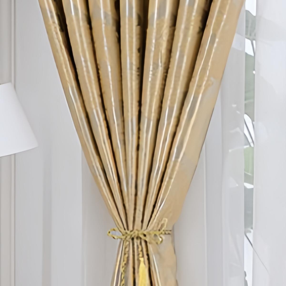 1pc Full Light Blocking Double Sided Embossed Thick Curtains, European Palace Style New Bedroom Luxury Living Room Elegant Design, Privacy Grommet Curtains