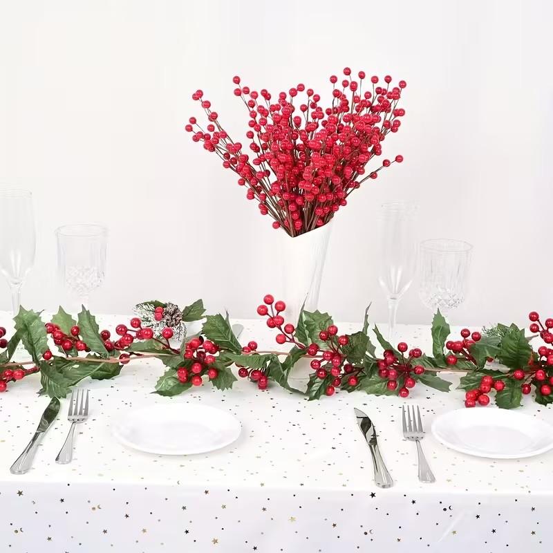 Artificial Christmas Wreath with Ivy & Holly Berries, Red Berry & Foliage Wreath for Fireplace, Staircase & Shelf, Indoor & Outdoor Decor for Christmas, New Year & Wedding, Battery-Free, Easy to Hang & Washable