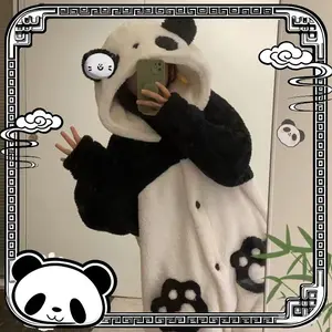 Cartoon Animal Onesie Pajamas Coral Fleece Home Clothes Men's Animal Print Sleepwear Matching Couples Robe Autumn Winter