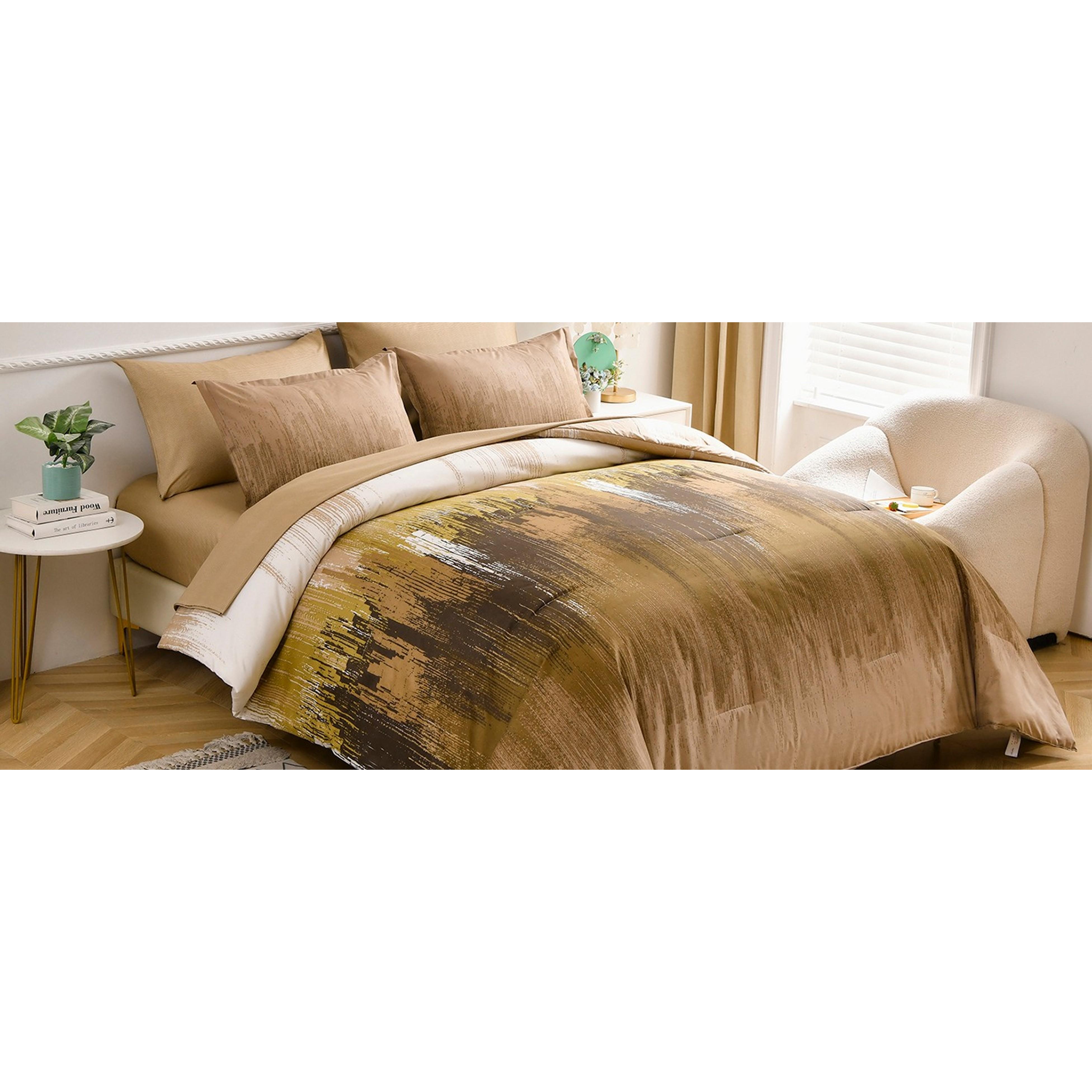 Comforter Set Queen, Burnt Orange 7 Pieces Bed in a Bag Abstract Gradient Terracotta Bedding Set with Comforter, Flat Sheet, Fitted Sheet, Pillow Shams, Pillowcases