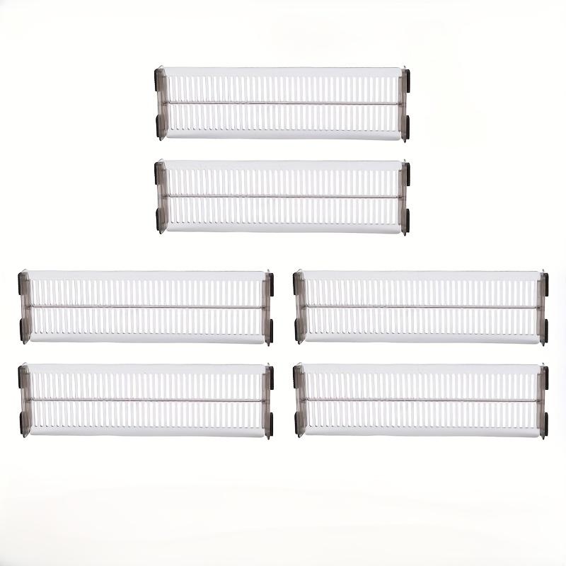 6-piece adjustable drawer dividers, freely extendable to fit various drawers. Ideal for clothing, kitchen and office storage. Made of sturdy durable material, keeping items neatly organized and saving space efficiently.