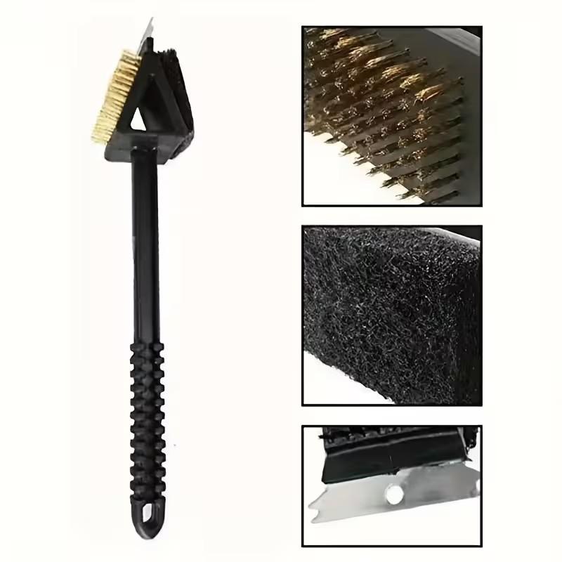 1pcs 3-In-1 Corner Copper Wire Brush, Grill Oven Cleaning BBQ Brush, Copper Wire Sponge Scraper, Long Handle, Durable Design