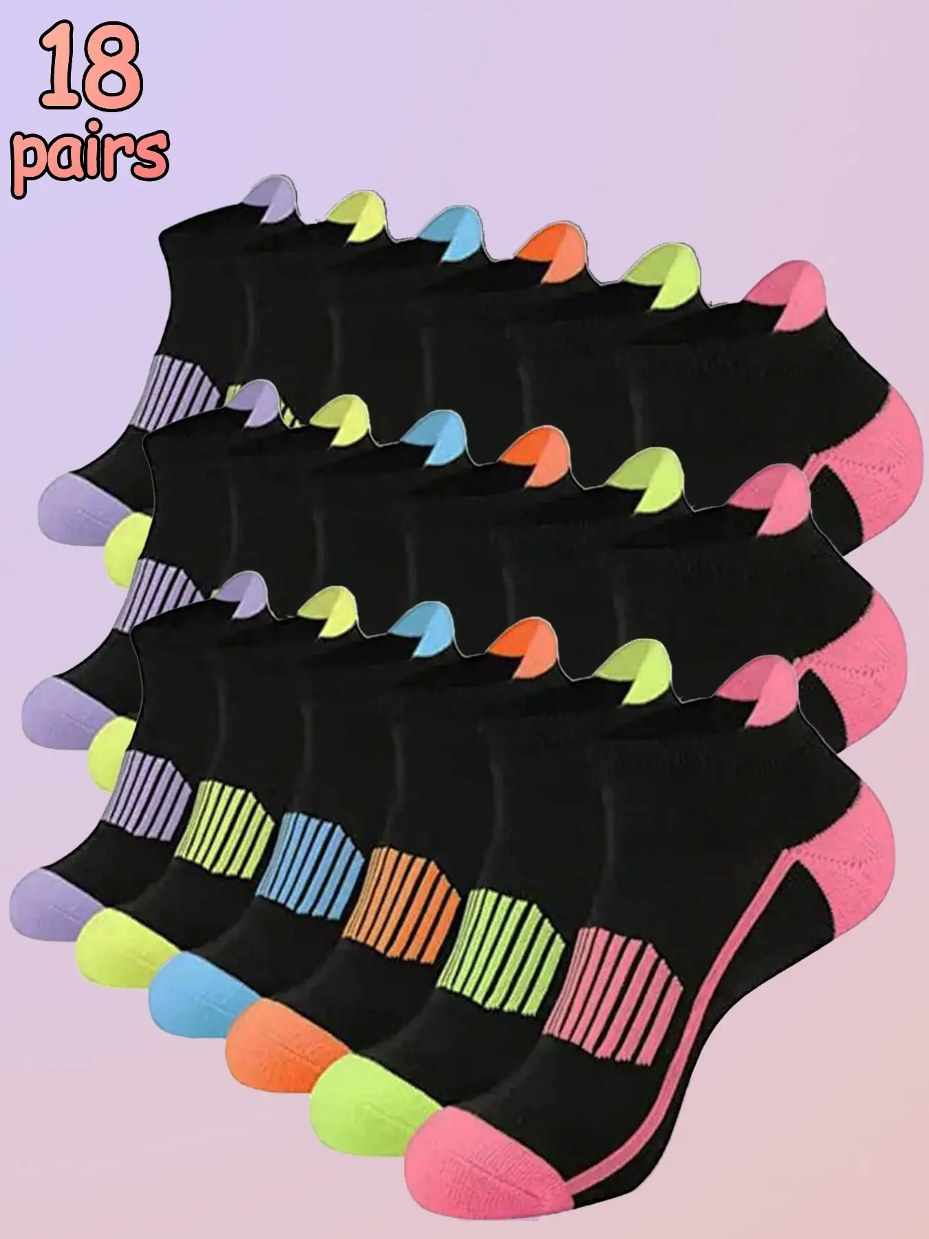 Women's Rainbow Color Breathable Sweat-Wicking Sports Socks, Ideal for Outdoor Activities, Suitable for All Seasons, 12/18 Pairs