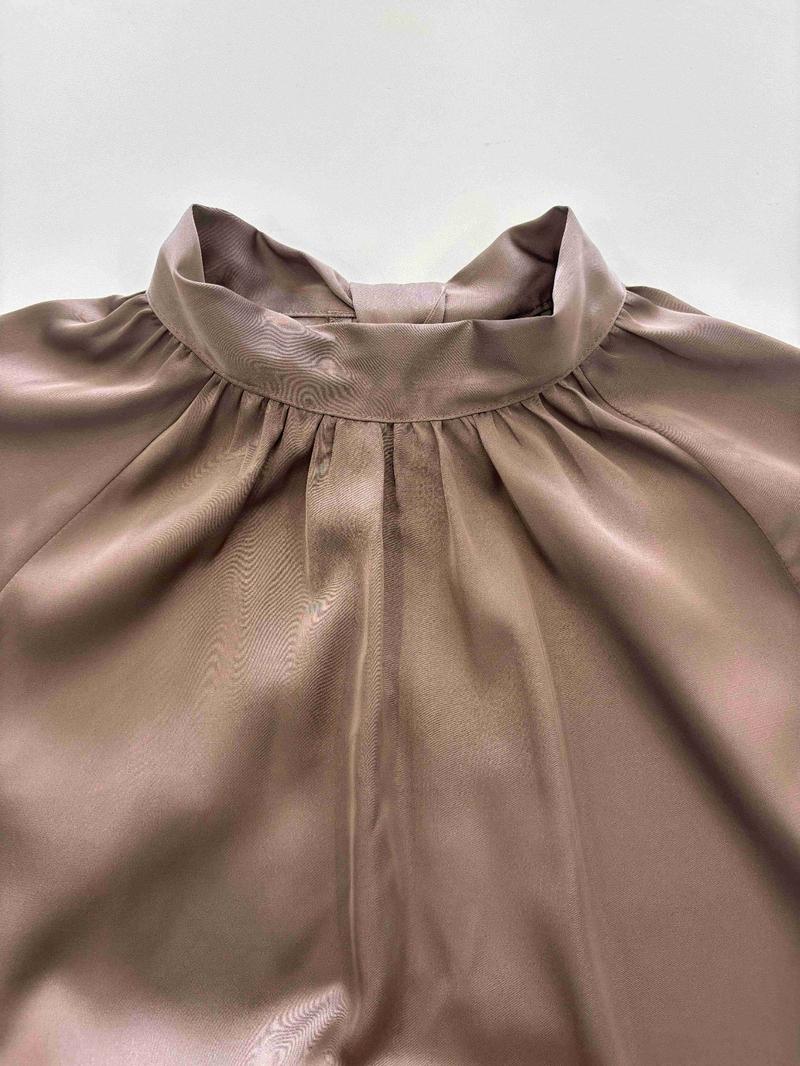 Elegant Satin Women's Dress, Long Sleeve Round Neck, Belted Plain Style, Chic Elegant Fitted, Perfect for Parties and Formal Occasions, Spring & Fall