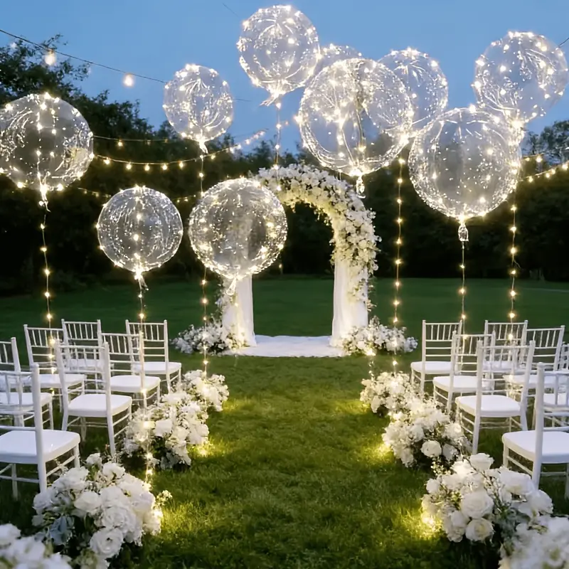 10-Pack Round Transparent PVC Leather Glowing Prop LED Balloons, 18in Reusable with Individual Switches & String Lights, Multi-Event Party Decorations for Weddings, Birthdays, Glowing Prop Balloons