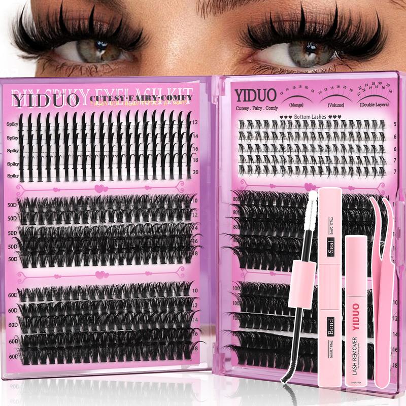 Lash Clusters Kit, Mega/ultra/Dramatic/Volume/Full/Spikes/ Bottom Lashes Clusters Kit WaterProof Lashwith Everything You Need for Beginners and Proficient, DlYat Home Easily, Soft comfortable Easy Apply Natural Lookfor Makeup Daily Life