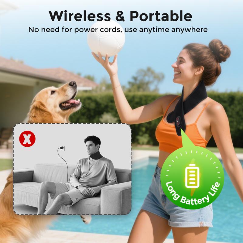 Electric Heating Neck Massager, Wireless Hot Compress Neck Wrap, 660nm & 850nm Light, 3 Vibration Levels, 3 Heating Levels, Suitable for Neck, Hands, Legs, and Wrists, Relaxation Aid