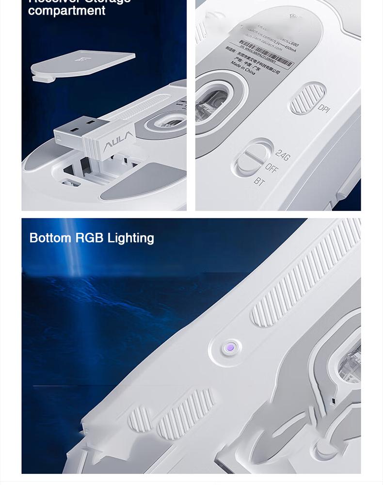 AULA SC680 Wireless Gaming Mouse, Tri-Mode 2.4G/BT5.0/USB-C Gaming Mouse, 10000 DPI Rechargeable Wireless Mouse, Gaming Mouse with 6 Programmable Buttons and Summer Anti-Slip Stickers, Office Desktop Laptop Accessories Ergonomic Mechanical Keyboard