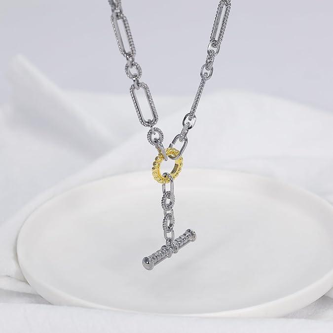 Aprilery Two-Tone Cable Chain Necklace – Designer-Inspired Twisted Rope Oval Link Statement Necklace for Women Chunky Elegant