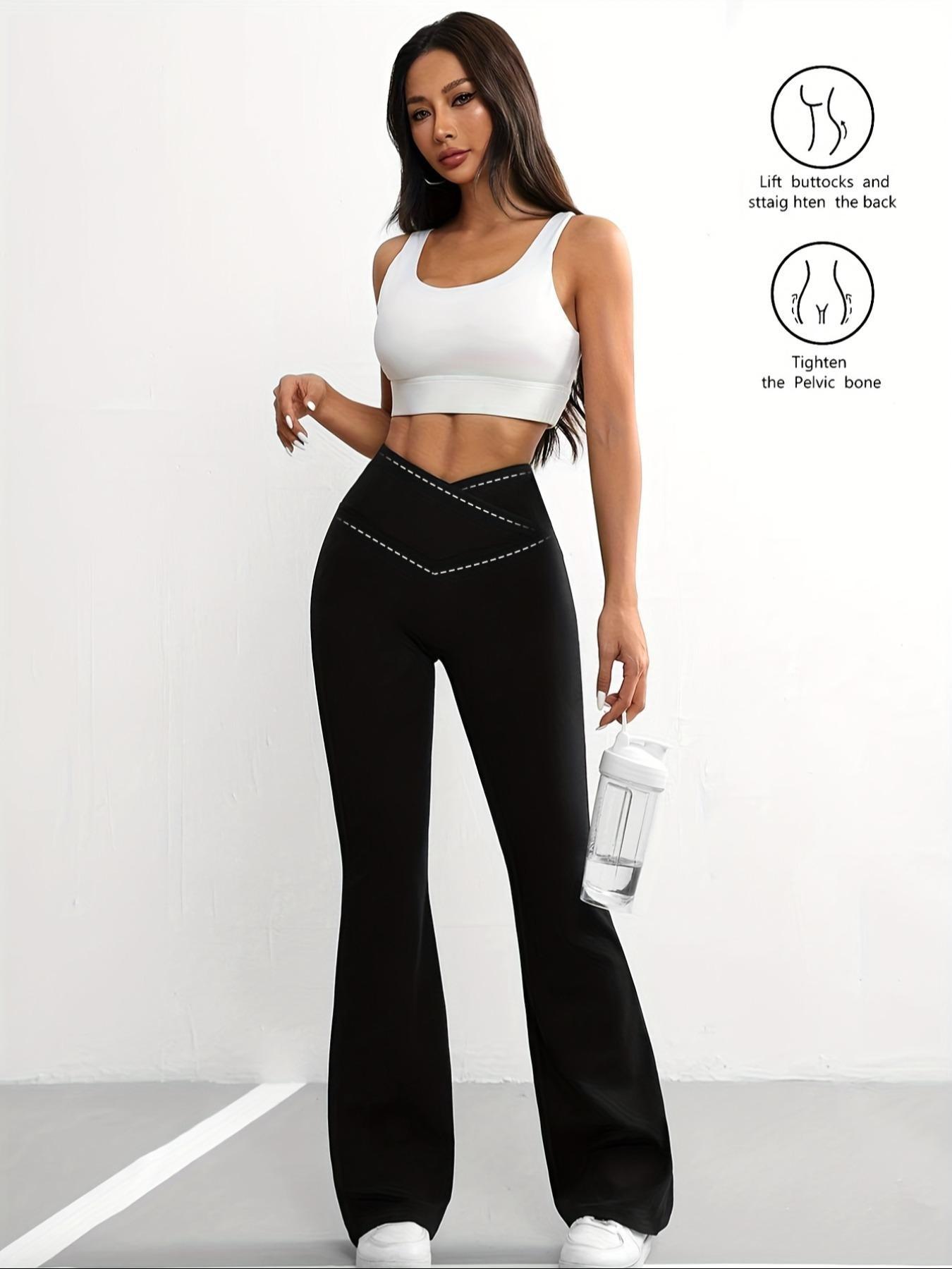 Women's High Waist Flare Leggings, Soft Stretchy Casual Sports Pants, Perfect for Yoga, Fitness, Spring and Summer Daily Outfits Cross Waist Leggings, Casual Sportswear Pants